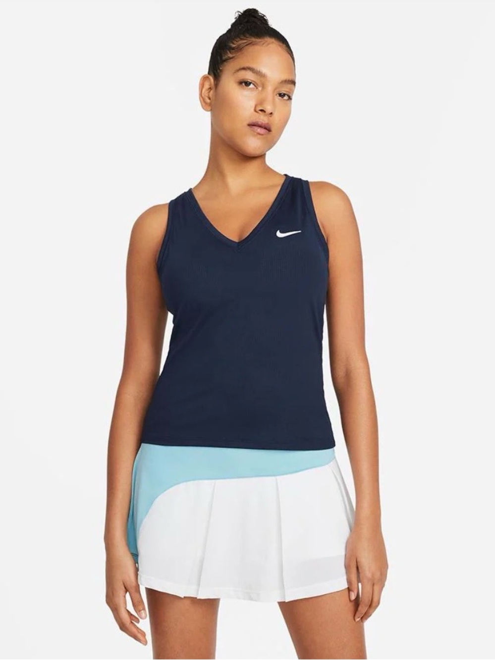 Nike Women's Navy V-Neck Performance Tank with White Swoosh